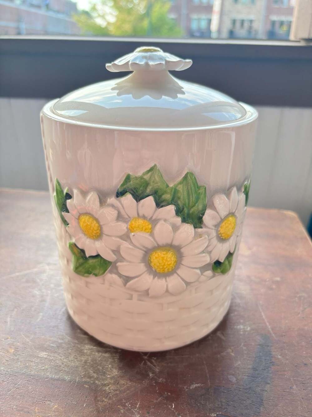 Vintage Daisy Basket by Shafford Ceramic Canister with Lid